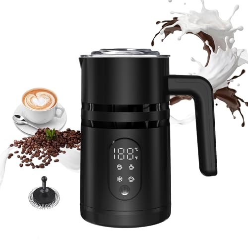 GKXLH 350 mL 4 in 1 Milk Frother Electric with Temperature Display (Black) | Low Noise Electric Milk Frother, Safe Milk Frother for Coffee, Latte, Cappuccino, Macchiato, Hot Chocolate, Protein Powder