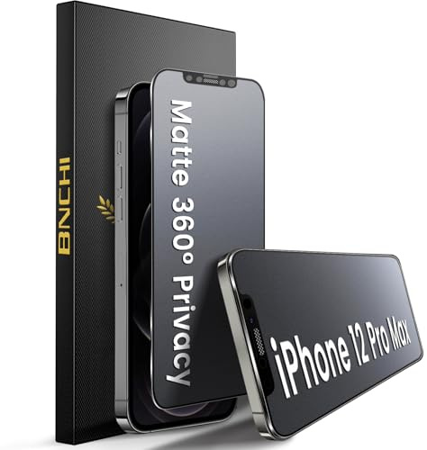 BNCHI 2 Pack for iPhone 12 Pro Max 360° Privacy Matte Screen Protector, Horizontal and Vertical All Around Anti-Spy 9H Tempered Glass Film, Anti-Glare, Smooth as Silk, Scratch Resistant