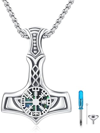 REDSUN Thors Hammer Wikinger Urne Halskette Keltischer für Asche 925 Sterling Silber Keltisches Urnen-Anhänger mit Abalone Amulett Schmuck Memorial Halskette mit Befüllungs-Set für Damen Schutz