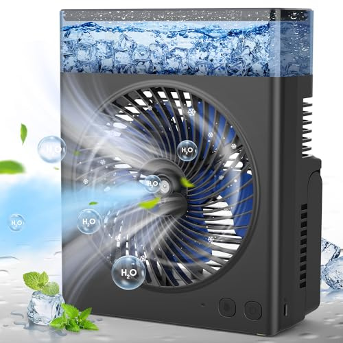 JINLICTE Ventilador de nebulización portátil, 【Tiempo de funcionamiento máximo de 30 horas】Ventilador de niebla de refrigeración de agua recargable de 8 pulgadas con tanque de agua de 600 ml