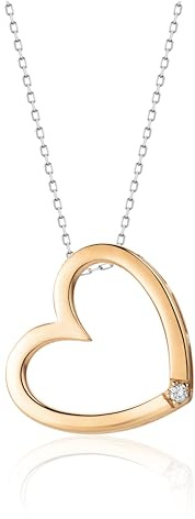 MIORE Herz Kette Damen aus 9 karat Weißgold- Gelbgold- Rotgold Halskette und Herz Anhänger mit Diamant Brillant- Goldkette 45cm -Schmuckschachtel zum Verschenken