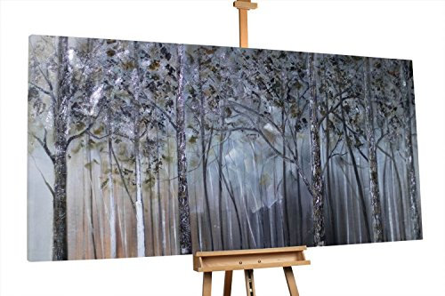 KunstLoft® XXL Gemälde 'Gespenstische Finsternis' 200x100cm | original handgemalte Bilder | Bäume Wald Nebel Grau | Leinwand-Bild Ölgemälde einteilig groß | Modernes Kunst Ölbild