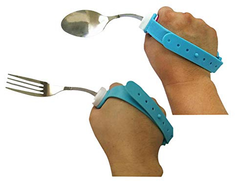 Juego de cuchara y tenedor de acero inoxidable flexible con correa ajustable giratorio de 360 grados, utensilios para el SIDA para pacientes discapacitados, ancianos, artritis, personas discapacitadas
