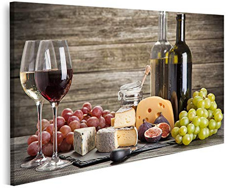 islandburner Bild auf Leinwand Wein Käse Stillleben Vor Holzwand Bilder Wandbilder Poster