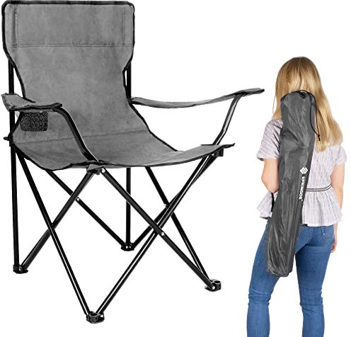 Springos Chaise de camping pliante avec porte-gobelet, chaise de pêche, chaise de plein air, pique-nique extérieur, plage, jardin (Gris)
