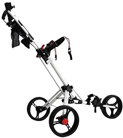 DYB Golf Trolley Faltbare 3 Räder Golf Trolley manuelle Push/Pull Golf Cart mit Schirmständer Scorecard und Getränkehalter aus Aluminium Golf Cart (Color : White)
