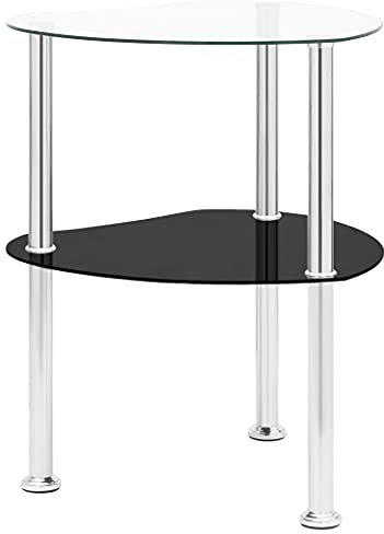vidaXL Beistelltisch mit 2 Ablagen Couchtisch Wohnzimmertisch Sofatisch Telefontisch Kaffeetisch Glastisch Transparent Schwarz 38x38x50cm Hartglas