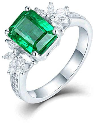 Beydodo Ehering Weißgold 750, Blätter mit 4-Steg-Krappenfassung Smaragd 2ct Verlobungsring Damen Ring Weißgold Diamant Echt Schmuck Gr.49 (15.6)