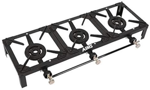 Triple Burner Camping Cooker Butane Gas Country Stove Cast Iron LPG Triple Burner BBQ Portable Grill, Boiling Ring Outdoor Camping Propane Catering