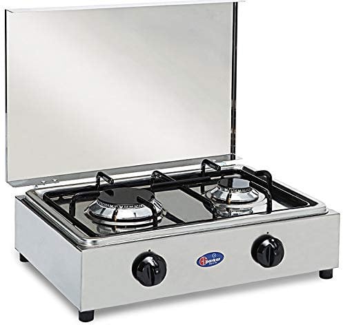 Parker Fornello 2 fuochi a gas Metano in acciaio inox con piano estraibile per uso esterno Made in Italy - 200/AGP/MT