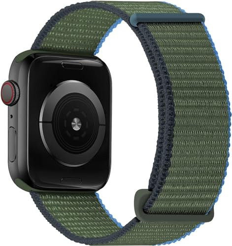 OXWALLEN Velcro Loop Adjustable Braided Cinturino Compatibile con Apple Watch 9/8/7/6/5/4/3 SE Ultra 2/1 49 45 44 42mm, Nylon Elastico Regolabile Sportivo Ricambio Strap per iWatch Inverness Green