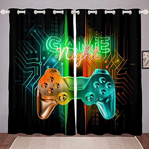 Gamer Vorhang Kinder Gaming Videospielvorhänge 137x117cm Jungen Teens Noverlty Moderne Gamepad Fenstervorhänge Spieler Console Fensterbehandlungen Leuchtend Orange Grünes Vorhänge Raumdekor