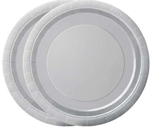 WedDecor Piatti rotondi da dessert usa e getta da 23 cm, colore argento, per picnic, matrimoni, barbecue, compleanni, anniversari, baby shower ed eventi natalizi, confezione da 16