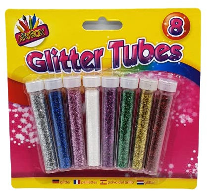 8 Glitter Tubes Assorted Colours Shaker Sparkle Pots Art Craft Kids Children Card Making