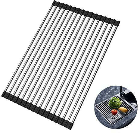ZHAOMIMI Aufrollbares Geschirrtrockner Gestell Faltbar Abtropfgestell Geschirr Edelstahl Abtropfgestell Küchen Organizer Abtropfmatte Abtropfgitter 43x31 cm