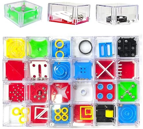 24 Stück 3D Geduldsspiele Mini Denkspiel, Geschicklichkeitsspiele - Fördert die Konzentration, Spielzeug Mitgebsel Kindergeburtstag, Geduldsspiel Kinder Erwachsene Stress ablassen