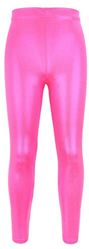 NewL Pantaloni da Ballo per Bambini e Ragazze, da Ginnastica e da Danza Metallizzata Lucida per Costumi da spettacoli (Rosso Rosa, 9-10 Anni)