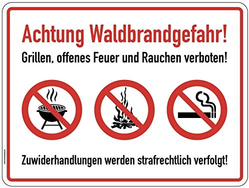 Aluminium-Schild Warnhinweis Verbot Waldbrandgefahr 3mm Alu Dibond® | 20x30cm Made in Germany
