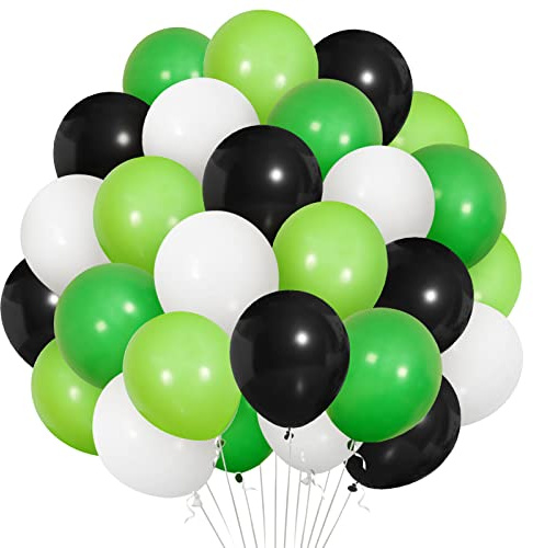 Green Black Balloons, 30 Pack 12 Inch Matt Black Dark Green Light Lime Green Latex Balloons Green Black White Balloon for Football Vedio Game Theme Birthday Baby Shower Party Decorations