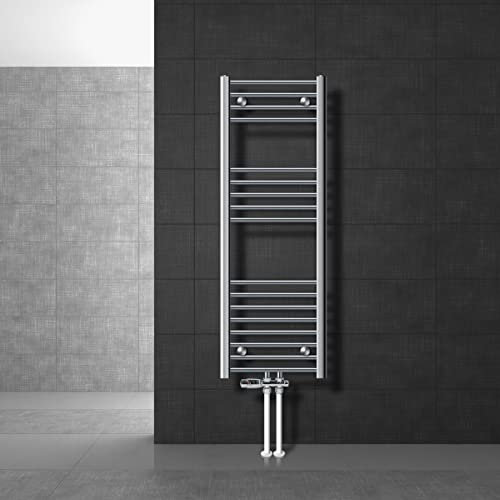 ECD Germany Badheizkörper Mittelanschluss 400 x 1200 mm Chrom gerade mit Thermostat und Anschlussgarnitur Durchgang Boden - Heizkörper Heizung Handtuchwärmer Handtuchtrockner Handtuchheizkörper