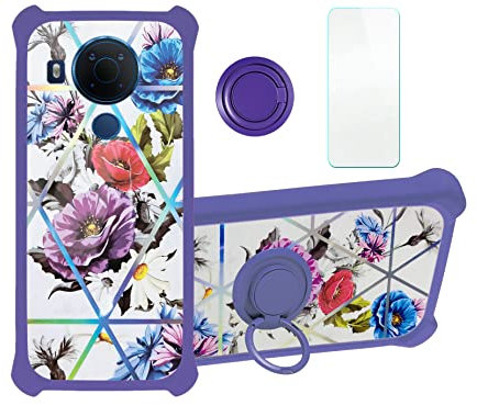 Aroepurt Hülle Für Nokia 5.4 hülle Kompatibel mit Nokia 5.4 Hülle Case Handyhülle Schutzhülle Cover [Mit 9H Härte HD Schutzfolie] PC + Silikon Ständer IMDZ-HUA2