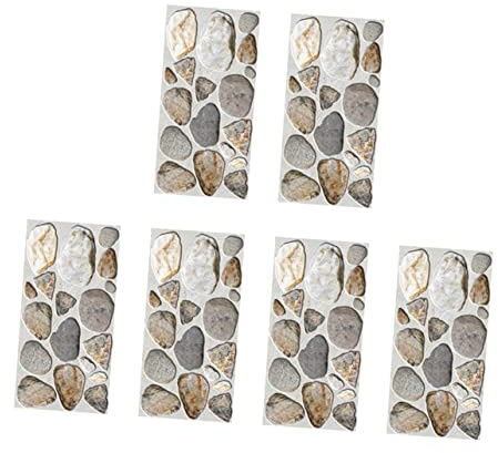 Veemoon 6pcs 3D Pebble Effect Tile Stickers Self-Adhesive Wall Panels for Bathroom Kitchen Bedroom DIY Cuttable High Temperature Resistant Assorted Colour