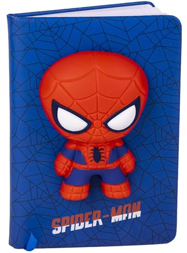 Spiderman Squishy Heft - Notizbuch mit Weichem Einband - Mit 3D Aufdruck - Farbe Rot und Blau - Hergestellt aus 80% Papier und 20% PU - Original Produkt in Spanien Designed