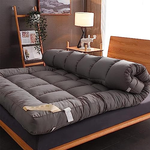 Dremdo Japanische Bodenmatratze Futon, Dicke Tatami Matte Schlafpad Faltbare Roll Up, Atmungsaktives Faltbares Bodenbett, Grau, 90x200cm