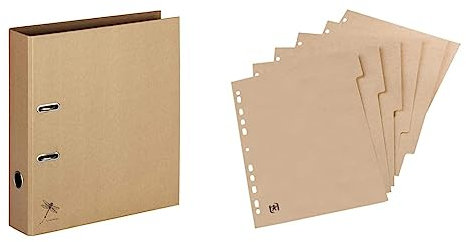 Pagna Ordner A4 Pur, praktische 2-Ring-Mechanik, stabiler Graukarton mit Kraftpapier überzogen & Oxford Register Touareg, DIN A4, 6-teilig, aus Recycling-Kraftkarton, beige