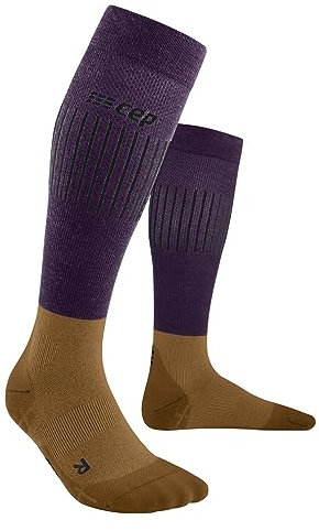 CEP - Leichte Merino Skisocken Damen mit Kompression | lila/braun | Gr. III | M | Ultralight Socks Skiing mit Polsterung, Skisocken Merinowolle für kraftvolle Beine