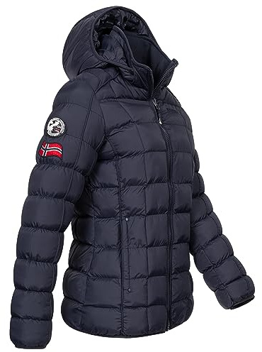 Geographical Norway Damen Steppjacke Parka Winterjacke Warm Gesteppt Outdoor Jacke Kapuze, Farbe:Blau, Größe:M 38