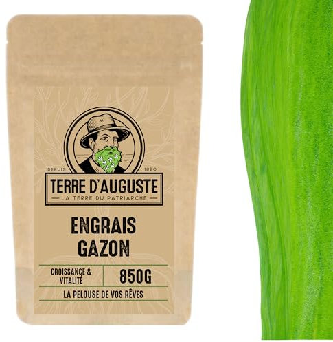 Terre d'Auguste - Engrais Gazon 850G - Idéal pour Pelouse, Fertilisant Naturel, Enrichi en Azote