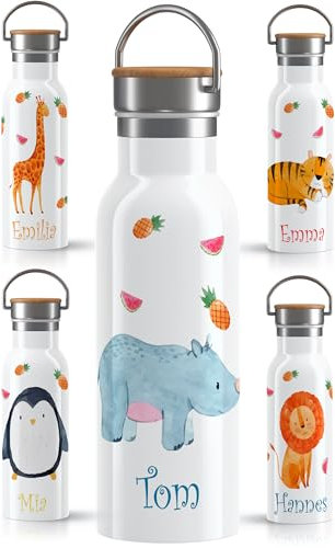 OWLBOOK® Edelstahl Trinkflasche Kinder personalisiert | Wasserflasche Flasche BPA-frei | 600 ml | Auslaufsicher Spülmaschinenfest | Schulanfang Geschenke zur Einschulung Jungen | Narshorn