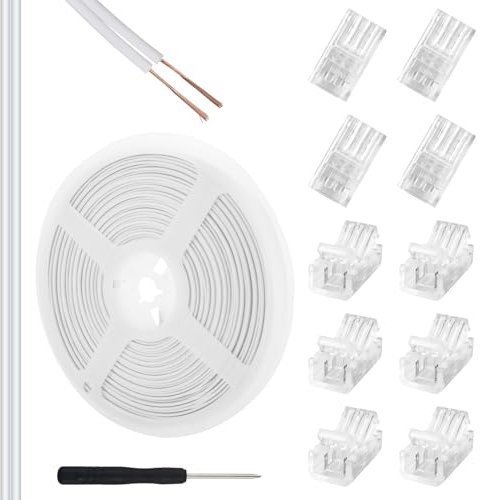 Aroidful 10Pcs 8mm 2 Pin COB LED Strip Light Connectors and 32.8ft / 10M 2 Pin Extension Cable Strip to Wire Quick Connection for Waterproof or Non-Waterproof 8mm Wide COB LED Strip Lights