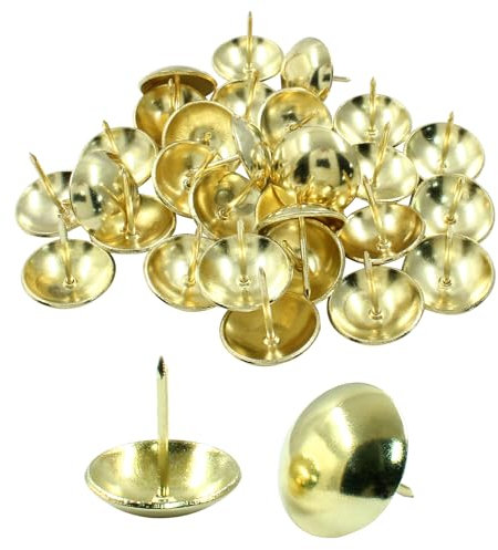Auvotuis 50 Stück 2,5 cm (25 mm) goldene Polsternägel, antike, runde Metallnägel, Möbel-Polsternadeln für Korkplatte, Sofa, Couch, Handwerk, DIY-Dekoration