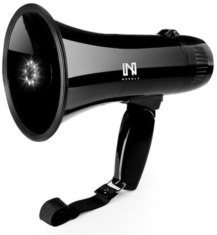 MGROLX 20W Megaphone Bullhorn Speaker with LED, | Loud Spekaer with Siren, Recording and 3.5mm Aux Interface | Mega Phone Design for Outdoors and Safety Drills（Black）