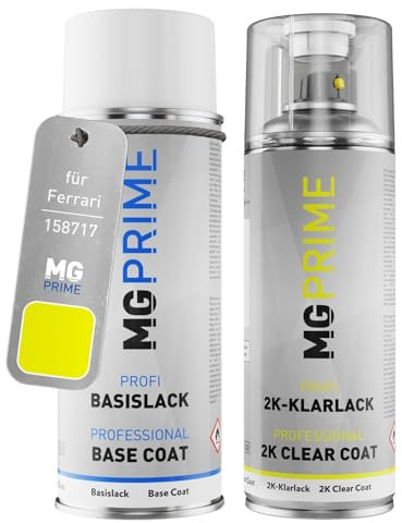 MG PRIME Vernice per auto Kit bombolette spray 2K per Ferrari 158717 Giallo Fluo Bomboletta a spruzzo vernice di base 2 componenti vernice trasparente