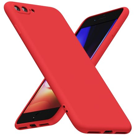 LoeoeL for iPhone 8 Plus/ 7 Plus Phone Case Silicone, Minimalist Ultra Thin Slim Soft Rubber Gel Solid Color Matte TPU Cute Case for Women Men, Girly Plain Aesthetic Design & Camera Cover, Red