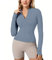Memoryee Sportshirt Damen Langarm Gym Sport Top Oberteile Activewear Fitness Yoga Trainingsjacke Laufshirt Enge Sportjacke mit Reißverschluss und Daumenloch B-Blau1 S