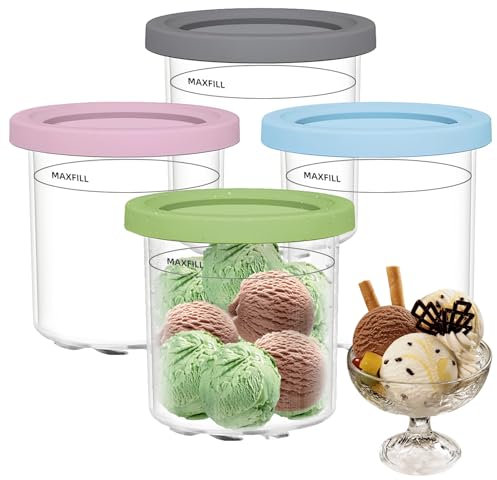 WAYBWZDQ Bacs à Crème Glacée, 4 Pièces Récipients à Crème Glacée avec Couvercles, Pot À Glace Pour Crème Glacée, Creami Tubs Dessert Tubs Creami Réutilisables pour Crème Glacée