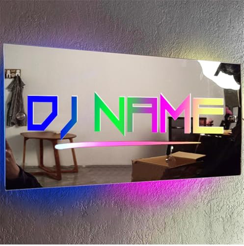 MYZQIFF Personalisierte DJ Kopfhörer Spiegel Zeichen, Benutzerdefinierte Name Disc Musik-Player Wand Kunst Mit LED-Licht, Neon Licht Wand Hängenden Dekor