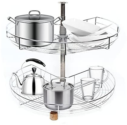 Susoso 2 Etagen Eckablage, Eck-Schrank aus Eisen Eckwandablage Einstellbare Jeder Korb Tragfähigkeit 8kg Höhe 56.5-79cm 270° Drehbar für Küchenschrank