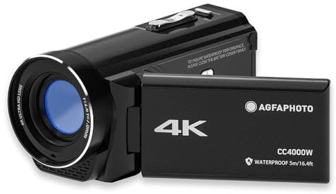 Agfa Photo Realimove CC4000W - Videocámara 4K Resistente al Agua con Pantalla táctil de 3, Zoom Digital de 18x, vídeo 2,7K, Foto 24 MP, LED, batería de Litio - Negro