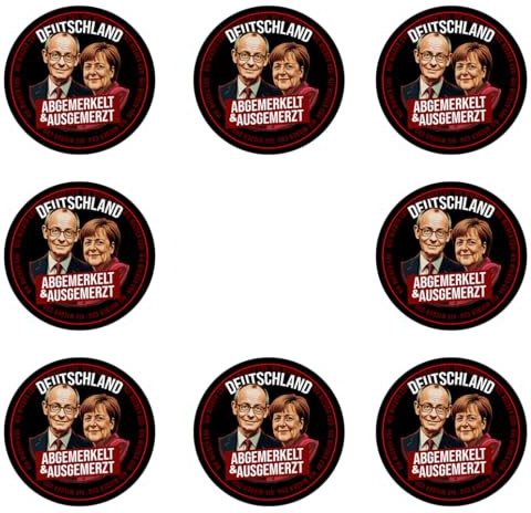 Sammys Shirt Store 8 Stück Einkaufswagen Aufkleber 3cm Durchmesser - Deutschland Abgemerkelt und Ausgemerzt CDU Neuwahlen