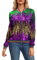Karnevalskostüm Damen Xxl Damen Metallic Shirt Top Glänzend Holografisches T-Shirt Oberteil Kurzarm/langarm Fasching Party Clubwear Silber/gold/lila/pink/blau Glitzer Rock Damen