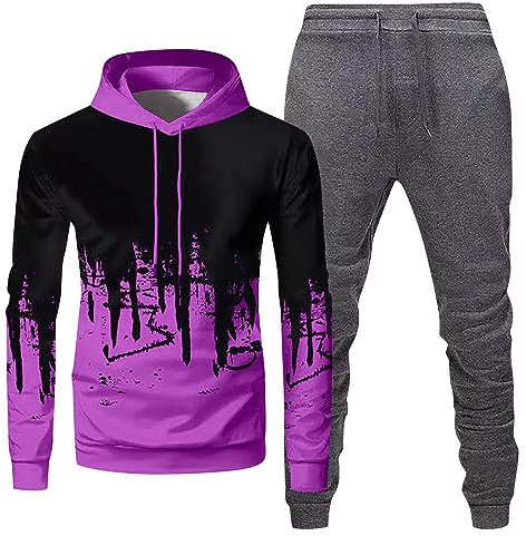 KONG JIMFAN Hoodie Herren Jogginganzug Herren 2-Teiliges Set Trainingsanzug Tracksuit Mit Reißverschluss Tasche Freizeitanzug Trainingshose Trainingsanzug Set Trainingsjacke Herren(#B Purple,XL)