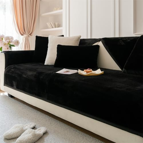 LINGKY Sofa Überzug, Samt Sofabezug 1 2 3 4 Sitzer Sofabezüge Couch Überzug L Form Ecksofa Sofa Couch Überwurfdecke, Sofahusse Sofaüberwürfe Sofaschoner Sofa Abdeckung (Schwarz,110x180cm)
