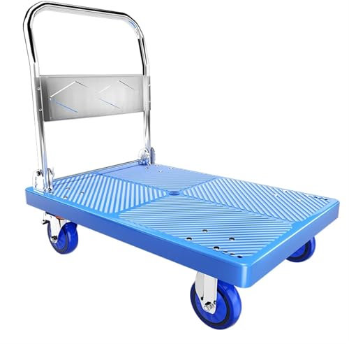 LIZHAYG Schwere Faltbare Sackkarre 350 kg schwere, Faltbare Handkarren, 90 x 60 cm, zusammenklappbare LKW-Schubkarren, Blaue Kunststoff-Plattformwagen-Handkarre