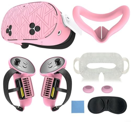 HOHOVYVY Für Meta Für Quest 3 Silikon Schutzhülle Set 7 In 1 VR Zubehör Mit Nasenpolster Und Ersatzteilen(pink)