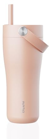 EQUA Carry Cup, Edelstahl Isolierte Trinkflasche Mit klappbarem Strohhalm and weicher Tragegriff - 600ml, 15 Stunden kalt oder bis zu 8 Stunden heiß, 100% auslaufsicher (Rose)